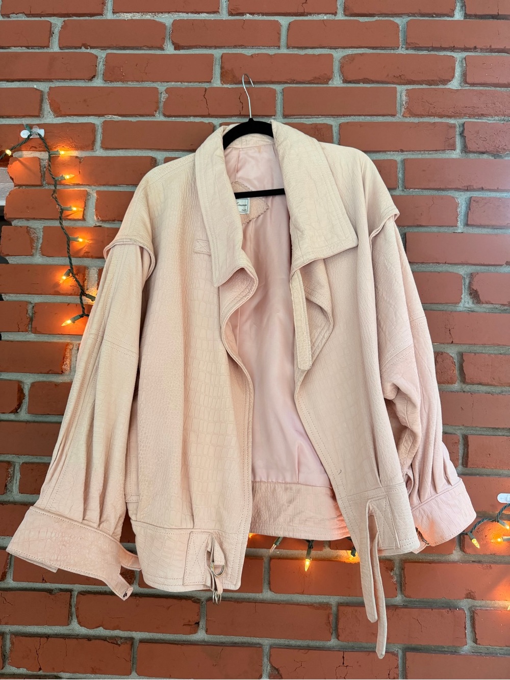 Pink 100% Leather Bomber Jacket